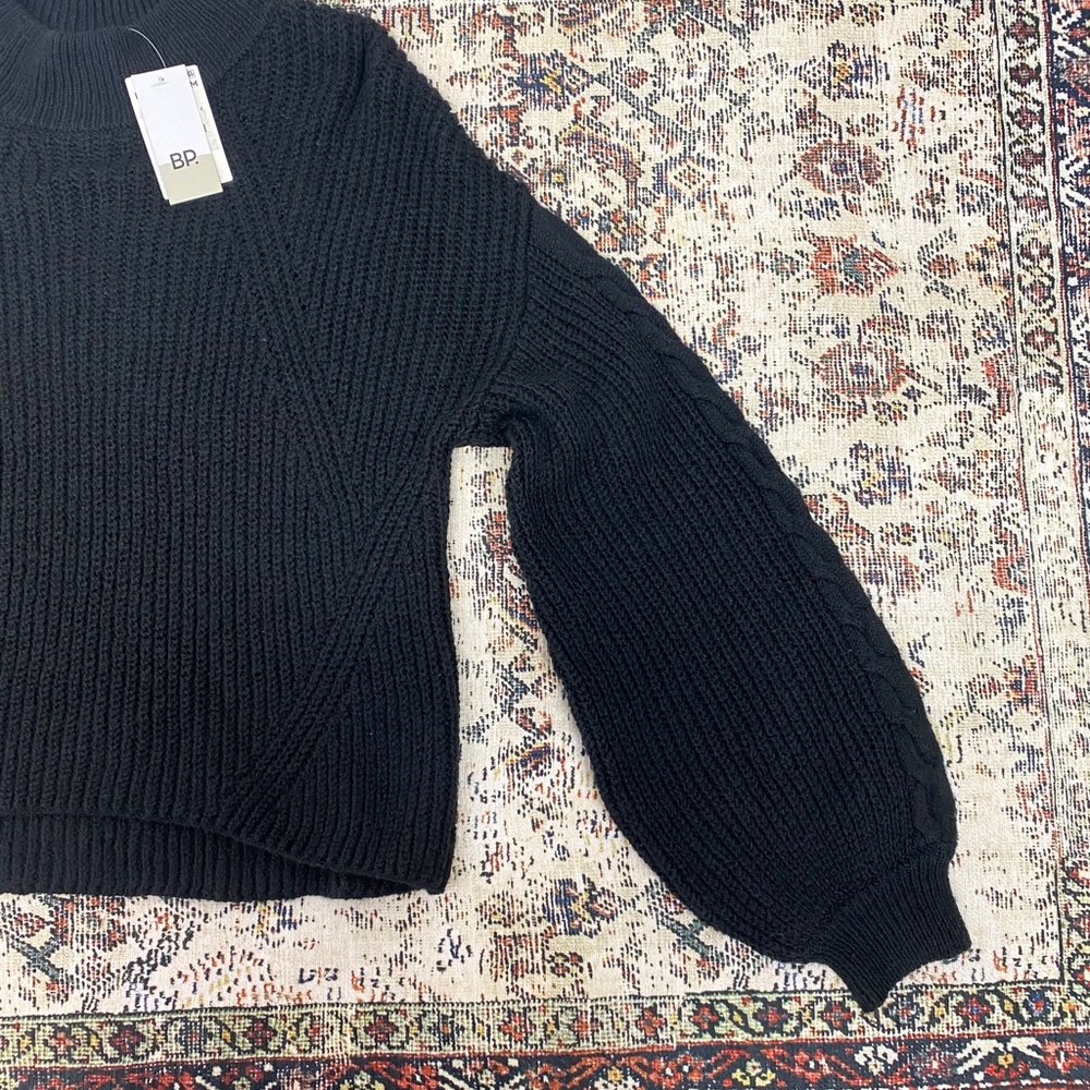BP | Black Cable Knit Balloon Sleeve Sweater - Picture 4 of 5